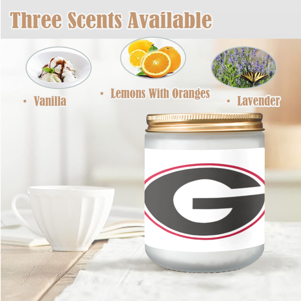 Georgia Bulldogs Candle, Soy Wax, Scented, Frosted Glass Candle Cup - Large Size.png