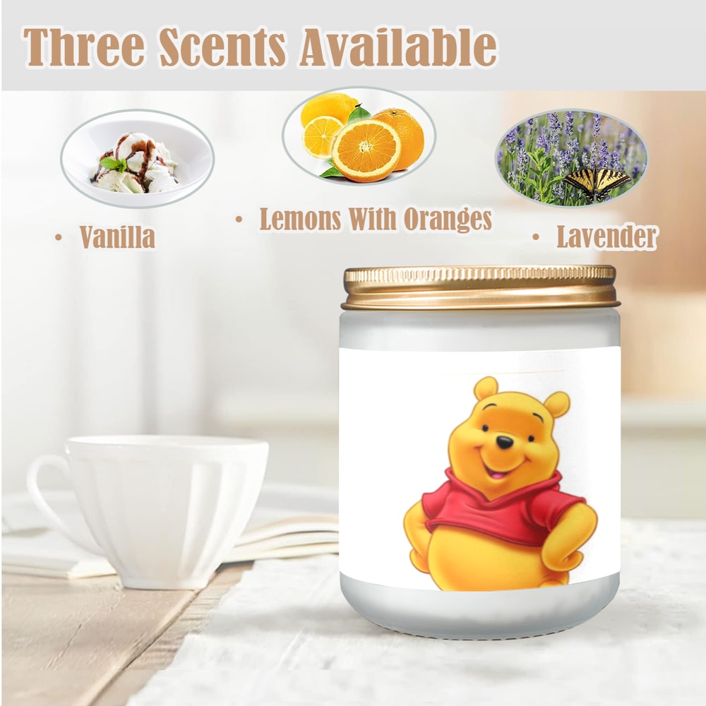 Winnie Pooh Candle, Soy Wax, Scented, Frosted Glass Candle Cup - Large Size.png