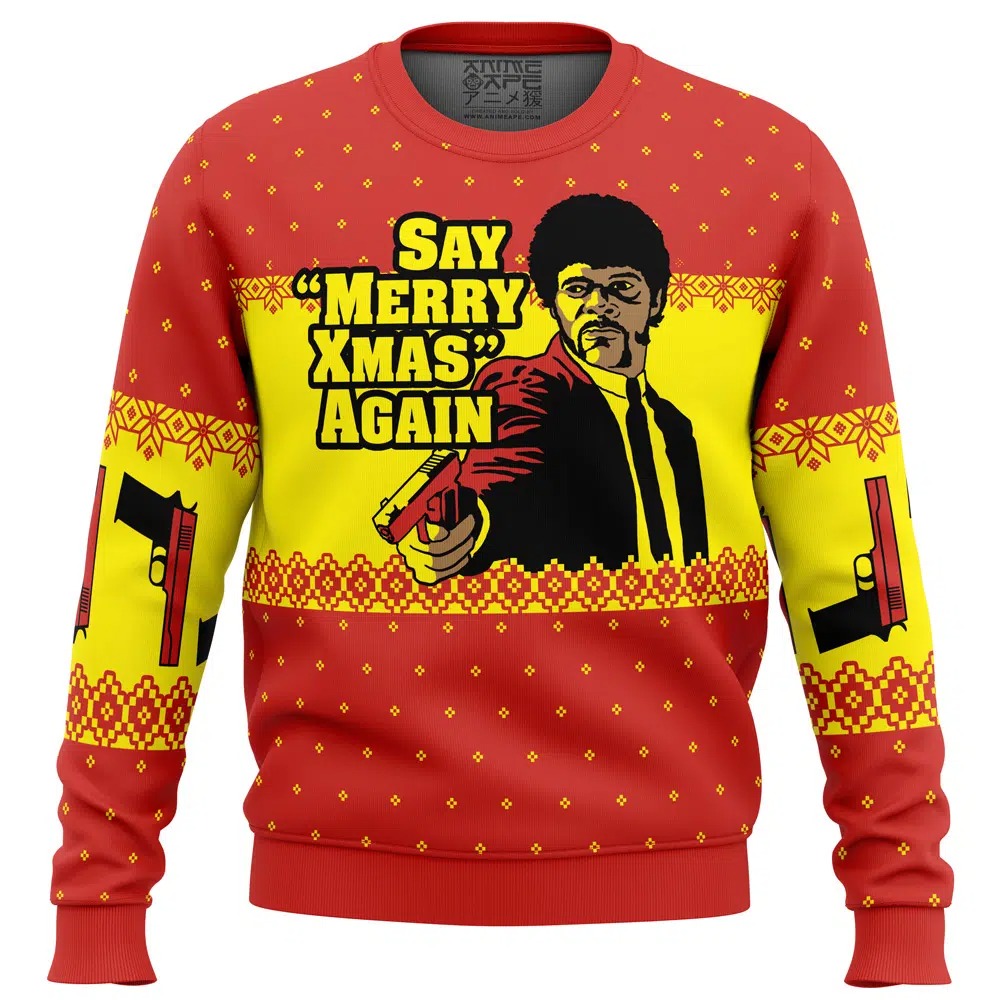 Merry Xmas Again Pulp Fiction All Over Print Ugly Hoodie 3D Zip Hoodie 3D Ugly Christmas Sweater 3D Fleece Hoodie
