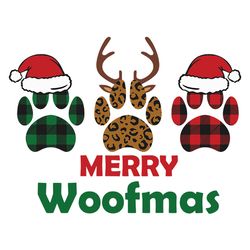 womens merry woofmas dog paw christmas buffalo plaid leopard print svg, dog paw xmas svg, instant download