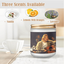 kurt cobain candle, soy wax, scented, frosted glass candle cup - large size