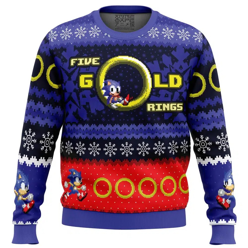 5 Gold Rings Sonic the Hedgehog All Over Print Ugly Hoodie 3D Zip Hoodie 3D Ugly Christmas Sweater 3D Fleece Hoodie