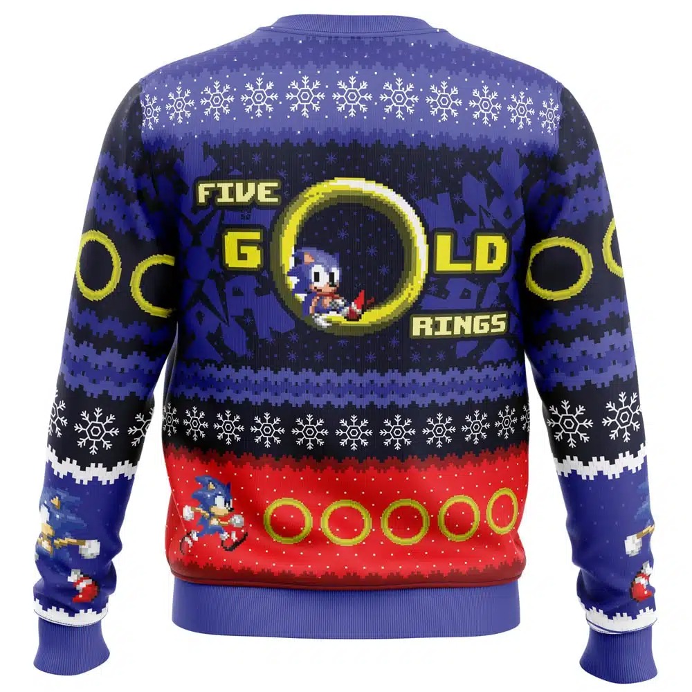 5 Gold Rings Sonic the Hedgehog All Over Print Ugly Hoodie 3D Zip Hoodie 3D Ugly Christmas Sweater 3D Fleece Hoodie
