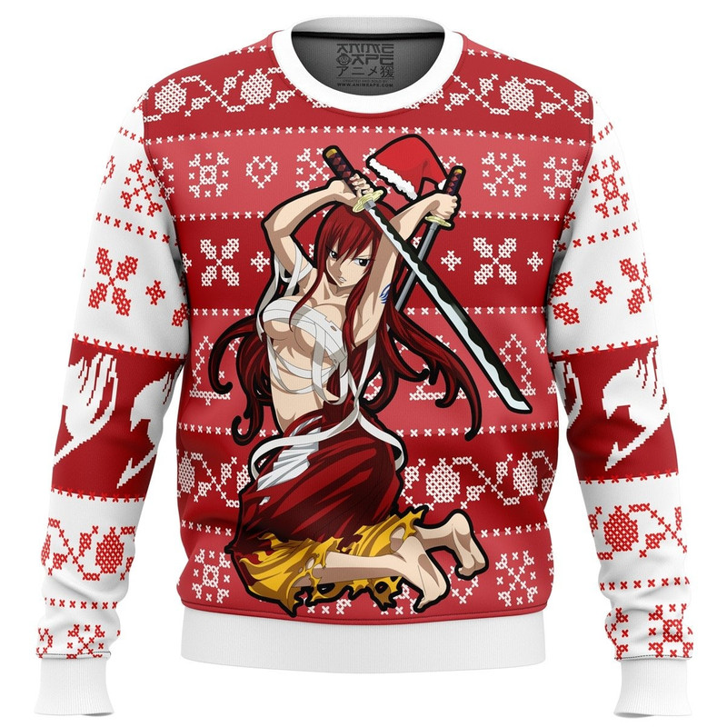 Erza Scarlet Fairy Tail All Over Print Ugly Hoodie 3D Zip Hoodie 3D Ugly Christmas Sweater 3D Fleece Hoodie