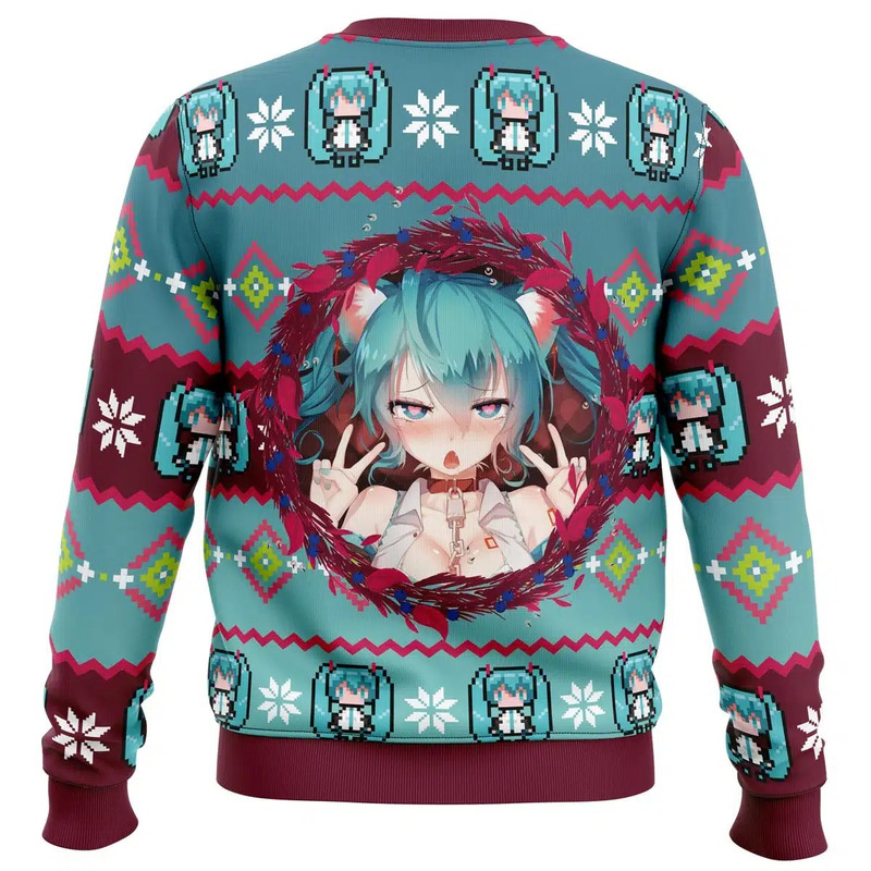 Ahegao Hatsune Miku All Over Print Ugly Hoodie 3D Zip Hoodie 3D Ugly Christmas Sweater 3D Fleece Hoodie