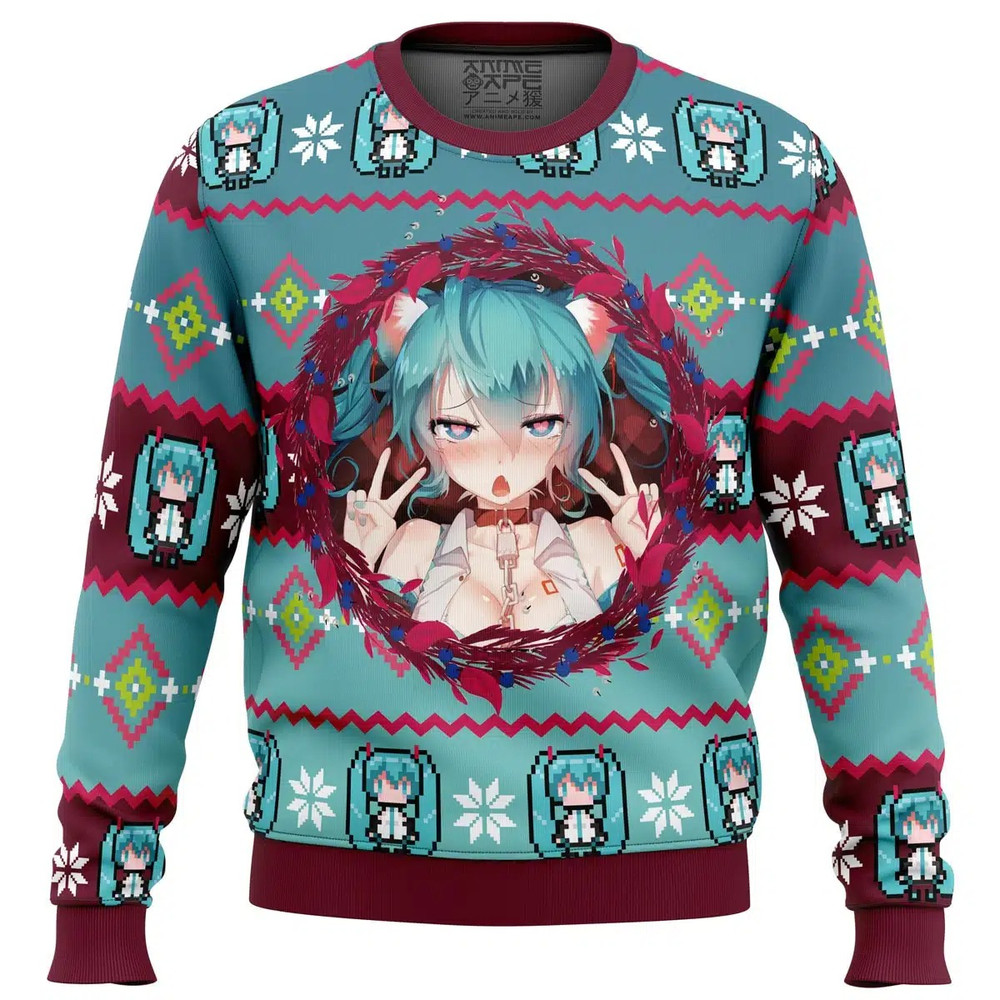 Ahegao Hatsune Miku All Over Print Ugly Hoodie 3D Zip Hoodie 3D Ugly Christmas Sweater 3D Fleece Hoodie