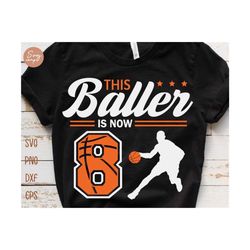 this baller is now 8 svg, birthday boy basketball svg, 8th birthday boy svg, basketball birthday svg, basketball party birthday svg file