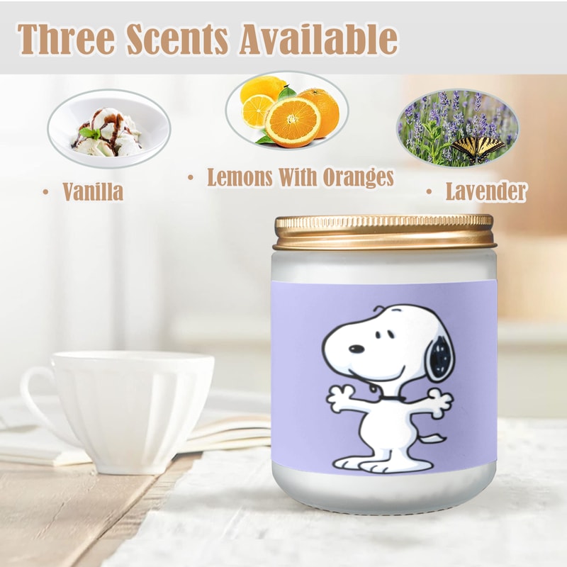 Snoopy Candle, Soy Wax, Scented, Frosted Glass Candle Cup - Large Size.png