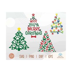 Christmas Paw Svg Bundle, We Woof You A Merry Christmas Svg, Paw Print Lights Christmas Tree Svg, Funny Dog Christmas Svg File