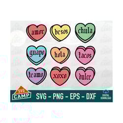 spanish word candy heart svg bundle, spanish svg , candy heart svg, valentine candy heart svg, conversation hearts svg, valentine decor svg
