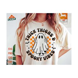 thick thighs spooky vibes svg, spooky season svg, halloween ghost svg, retro halloween png, halloween vibes svg, halloween shirt svg