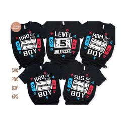 level 5 unlocked birthday family svg bundle, 5th birthday boy gamer svg, 5th birthday gaming shirt svg, family matching games shirts