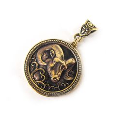 Handmade Aries brass locket,handmade aries brass jewelry,ukrainian aries medallion,aries brass necklace pendant,ram