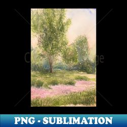 Purple Flower Watercolor Landscape - Vintage Sublimation PNG Download - Perfect for Creative Projects