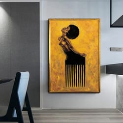 african wall art, orange women print, woman art, woman silhouette, african girl canvas ethnic painting art, living room