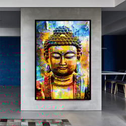 buddha canvas wall art, religious belief canvas wall art, golden buddha canvas print art, buddha statue canvas wall deco