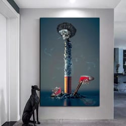 burning cigarette canvas wall decor, red converse shoes canvas wall decor, skull with glasses canvas print art