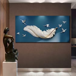 feather canvas painting, birds wall art, print on canvas, home decoration, abstract artwork, ready to hang, modern wall