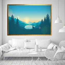 forest landscape canvas print art, deer and trees canvas wall decor, sunset and lake scenery canvas print art ready to h