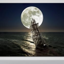 full moon & pirate ship wall art print canvas, sailing ship canvas painting, warships wall decor, pirate ship canvas wal