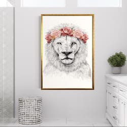 lion portrait canvas wall art, pink floral lion canvas wall art, beautiful lion canvas print art, lone lion canvas wall