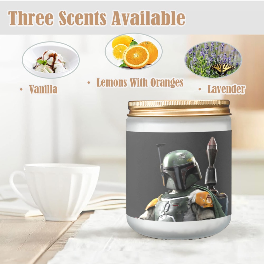 Boba Fett Candle, Soy Wax, Scented, Frosted Glass Candle Cup - Large Size.png