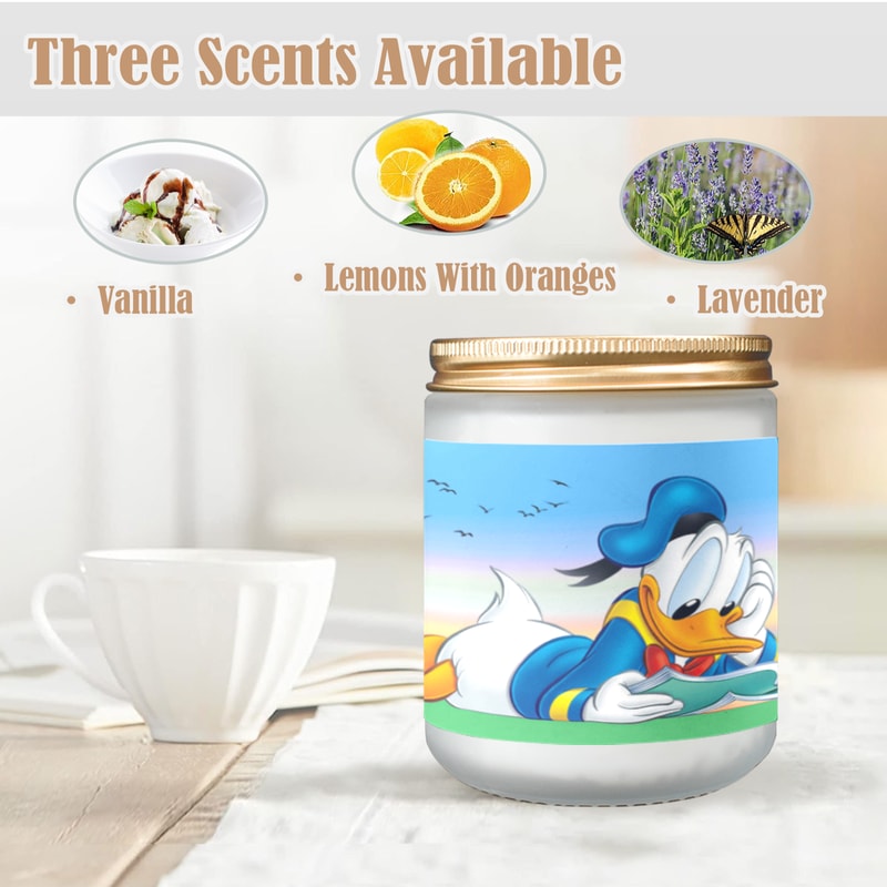 Donald Duck Candle, Soy Wax, Scented, Frosted Glass Candle Cup - Large Size.png