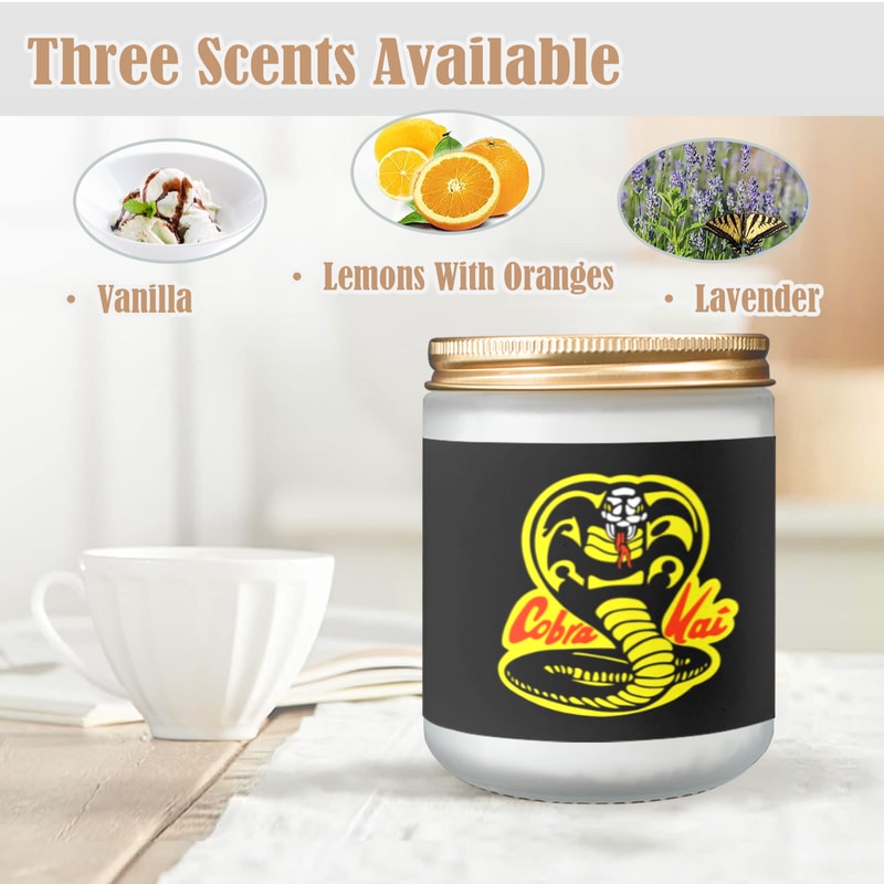 Cobra Kai Candle, Soy Wax, Scented, Frosted Glass Candle Cup - Large Size.png