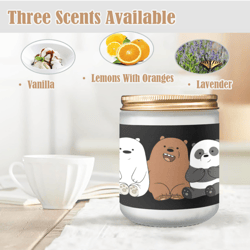 we bare bears candle, soy wax, scented, frosted glass candle cup - large size