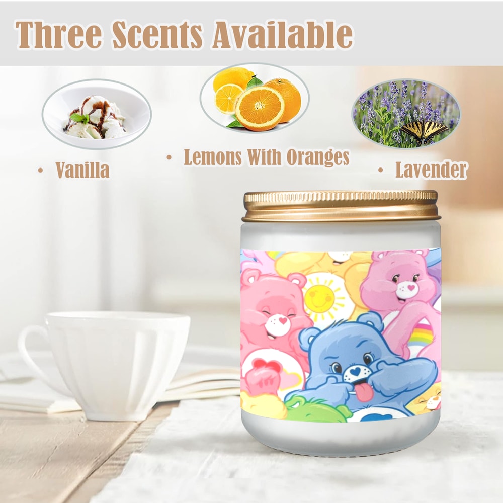 Care Bears Candle, Soy Wax, Scented, Frosted Glass Candle Cup - Large Size.png