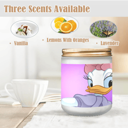 daisy duck candle, soy wax, scented, frosted glass candle cup - large size
