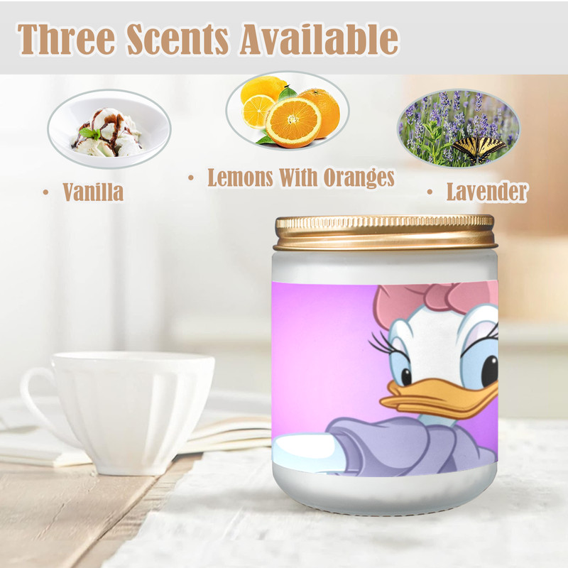 Daisy Duck Candle, Soy Wax, Scented, Frosted Glass Candle Cup - Large Size.png