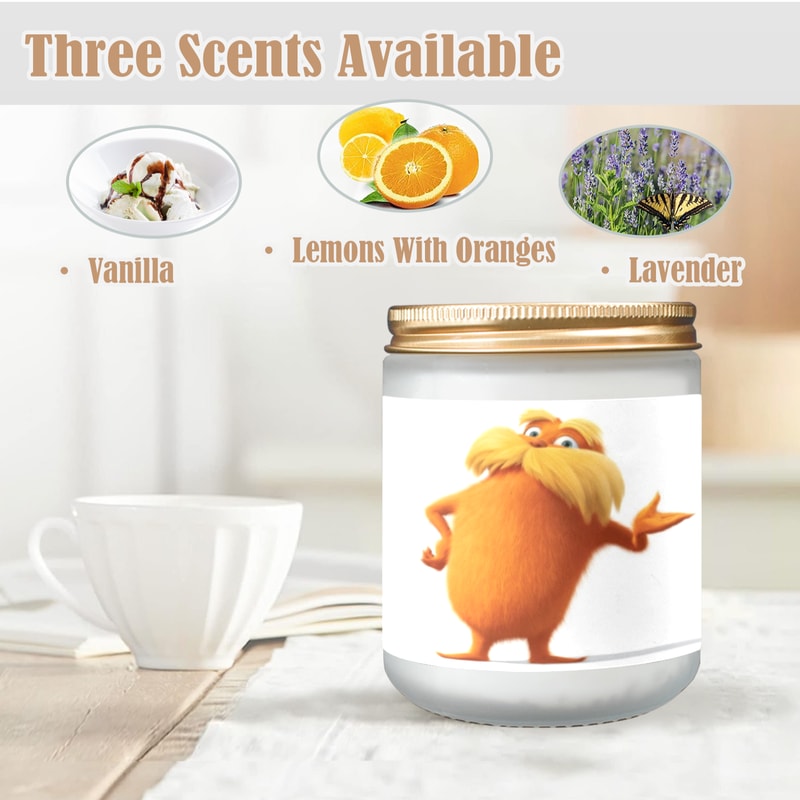Lorax Candle, Soy Wax, Scented, Frosted Glass Candle Cup - Large Size.png