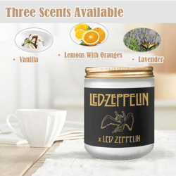 led zeppelin candle, soy wax, scented, frosted glass candle cup - large size