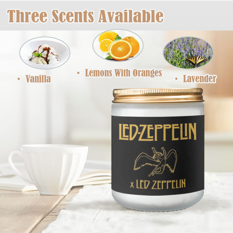 Led Zeppelin Candle, Soy Wax, Scented, Frosted Glass Candle Cup - Large Size.png