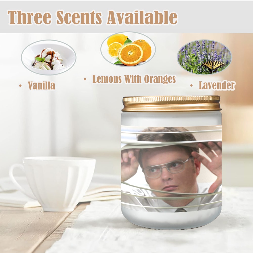 Office Dwight Candle, Soy Wax, Scented, Frosted Glass Candle Cup - Large Size.png