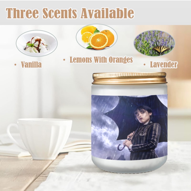 Wednesday Addams Candle, Soy Wax, Scented, Frosted Glass Candle Cup - Large Size.png