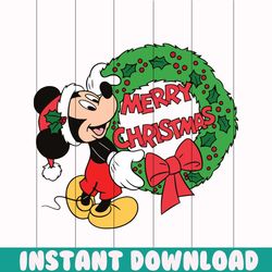 mickey merry christmas laurel wreath svg for cricut files