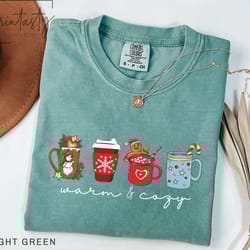 cozy holiday t-shirt, warm & cozy t-shirt, cozy christmas t-shirt, christmas coffee t-shirt, holiday apparel, coffee and