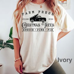 farm fresh christmas trees truck shirt, christmas trees cut and carry shirt,christmas family, red truck shirt, christmas