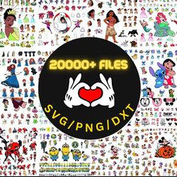 mega svg bundle 20000 layered cricut file, mickey mouse, minnie, frozen, moana, ariel, elsa, stitch, toy story, pooh png