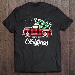 merry christmas red truck with christmas tree sparkle tshirt
