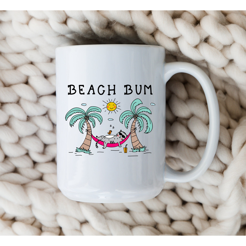Beach Bum Mug Beach Life Cat Mug Gift For Cat Lover Summer Vacation Funny Cat Coffee Cup Beach Vibes Feeling Salty Tropical Sunset Cat Mom.jpg