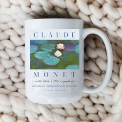 claude monet mug water lilies coffee cup gift for her nympheas impressionism art
