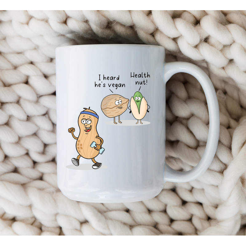 Funny Health Nut Mug Cartoon Coffee Cup Gift for Her Peanut Cartoon Funny Vegan Mug Foodie Gift Peanut Lover.jpg