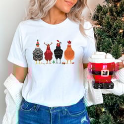 christmas chicken shirt, farm animals tshirt, christmas gift for farmer, chicken christmas lights shirt, winter shirt