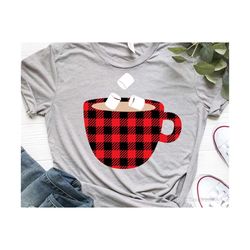 hot cocoa svg, buffalo plaid cocoa cup svg, cocoa mug svg, hot chocolate, christmas svg, cocoa marshmallows svg file for cricut, png, dxf