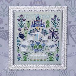 Cross stitch pattern PDF Owl Forest Embroidery "Swan Lake"