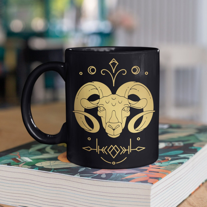 Aries Mug Zodiac Gifts Astrology Mug Aries Gifts Horoscope Birthday Gift for Her Aries Birthday March April Cup Black Gold Coffee Mug.jpg