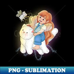 Little Girl Flying With White Cat - Elegant Sublimation PNG Download - Unleash Your Inner Rebellion